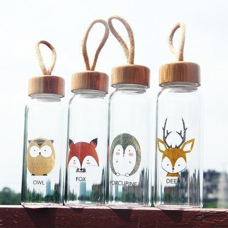 Animal Collection Bamboo Lid Glass Bottle (Deer)