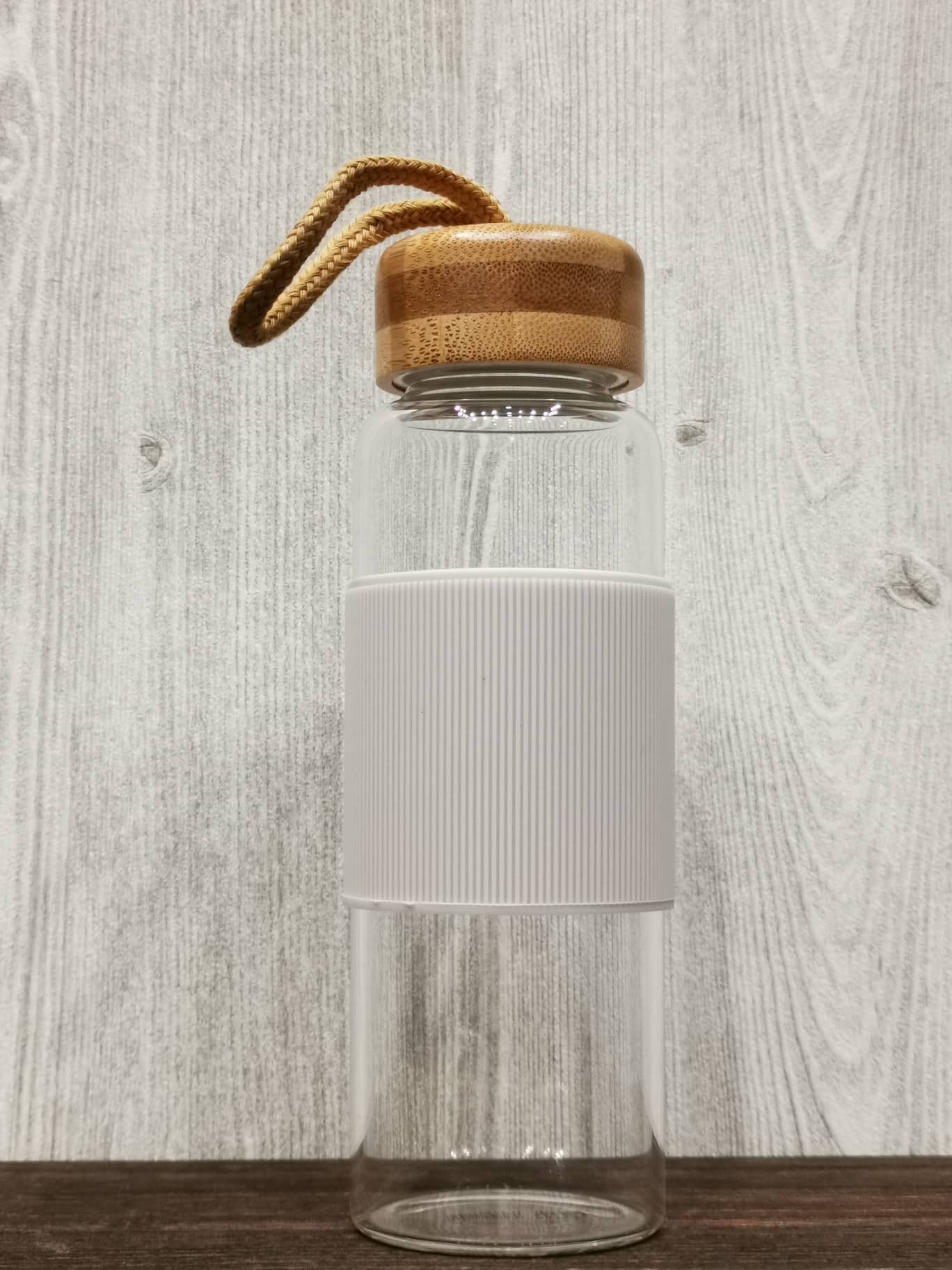 Heat Resistant Bamboo Lid Glass Bottle (White)