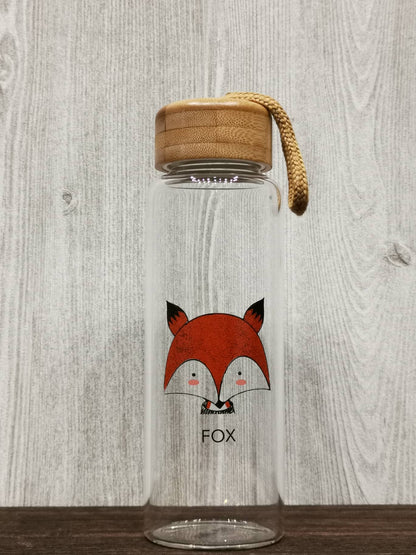Animal Collection Bamboo Lid Glass Bottle (Fox)