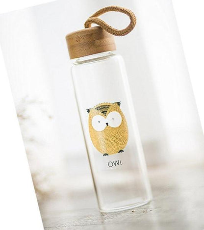 Animal Collection Bamboo Lid Glass Bottle  (Owl)