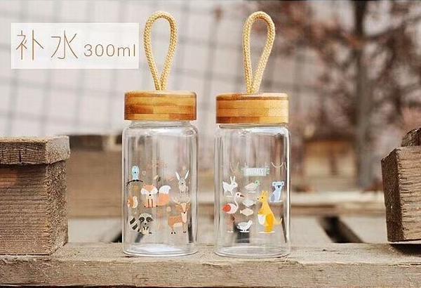 Cartoon Animal Collection Mini Bamboo Lid Glass Bottle (Animals)