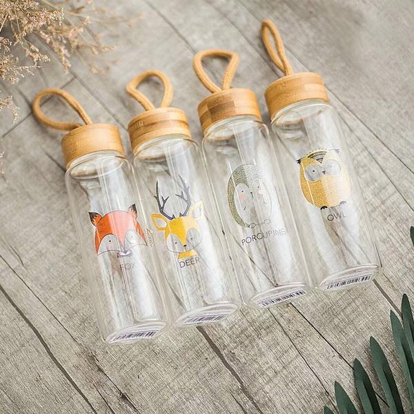 Animal Collection Bamboo Lid Glass Bottle (Fox)